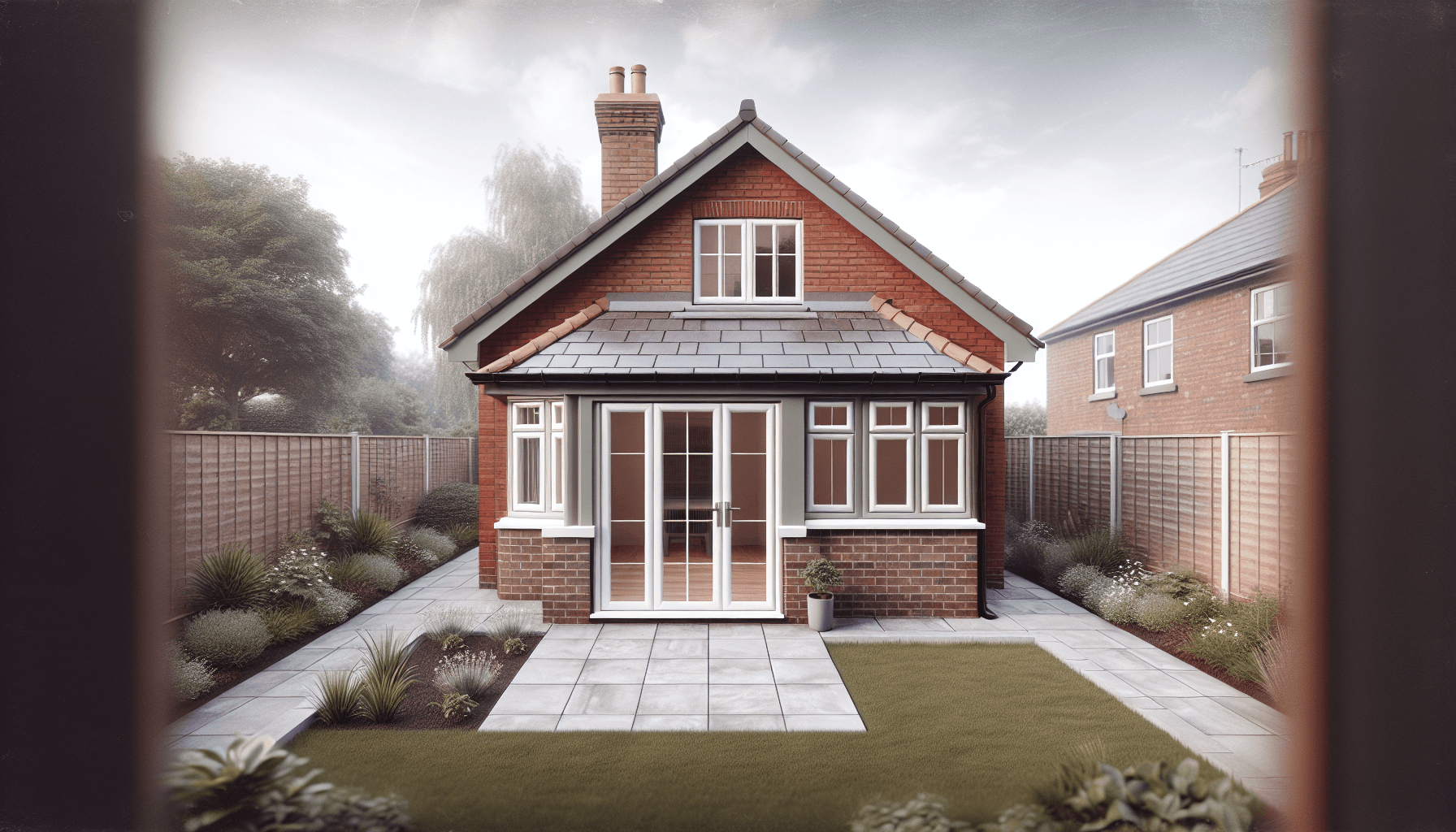 Single storey rear extension on a UK semi-detached home with large glazed doors
